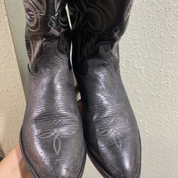 Tony Lama Gray Black Shrunken Shoulder Leather Cowboy Western Boots Size 9D