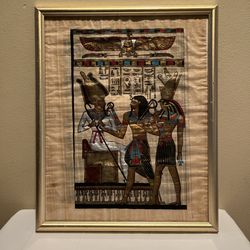 Framed Genuine Egyptian Art Decor Papyrus Paper Hand Painted 22" X 18"