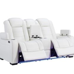 Party Time Power White Reclining Loveseat with Console

