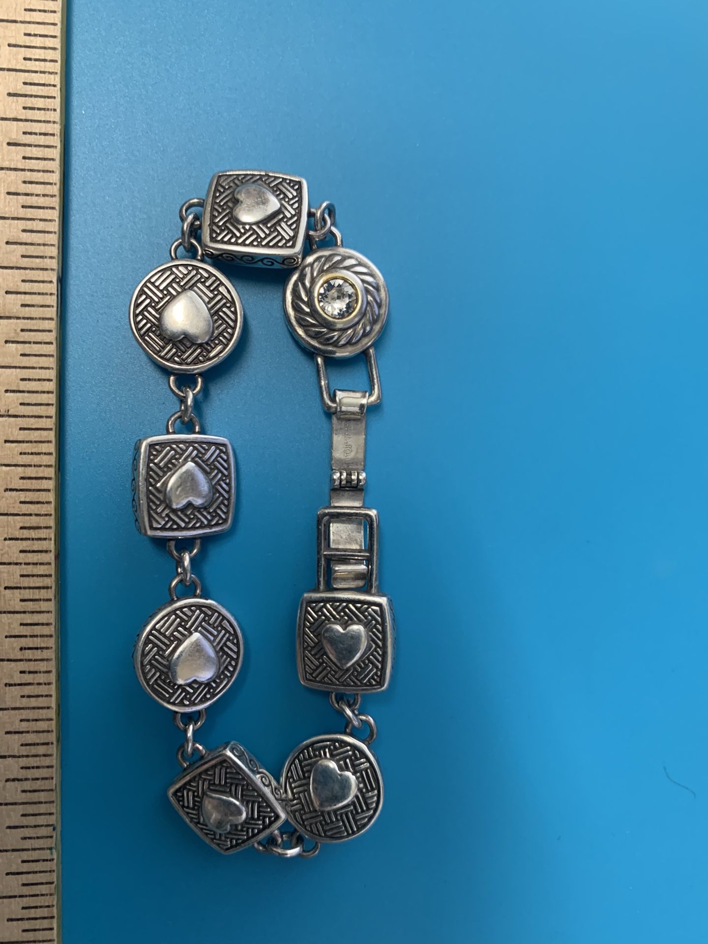 Brighton Silver Bracelet Silver Squares/Circles Hearts & Faux Diamonds Theme