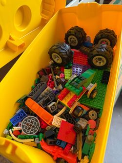 LEGO Building Blocks & Vehicle Pieces with Storage Bin