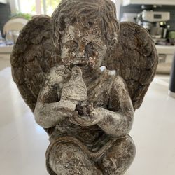 Cherub Holding A Bird Statue Decor