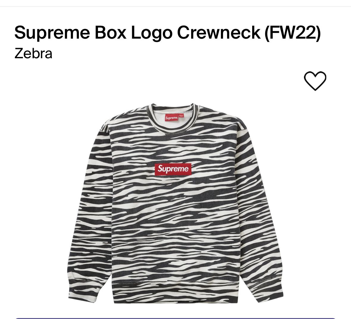 Supreme Box Logo Crewneck (FW22) Zebra