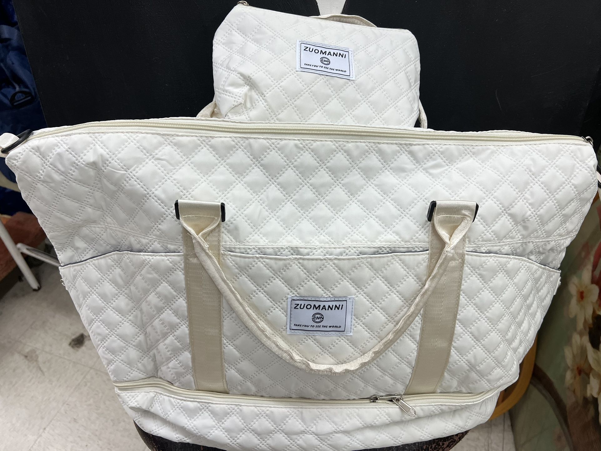 Travel Duffel Bag with Toiletry Bag, Sports Tote Gym Bag, Shoulder Weekender Overnight Bag for Women