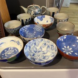 Retro Japanese rice Bowls And Tea Set