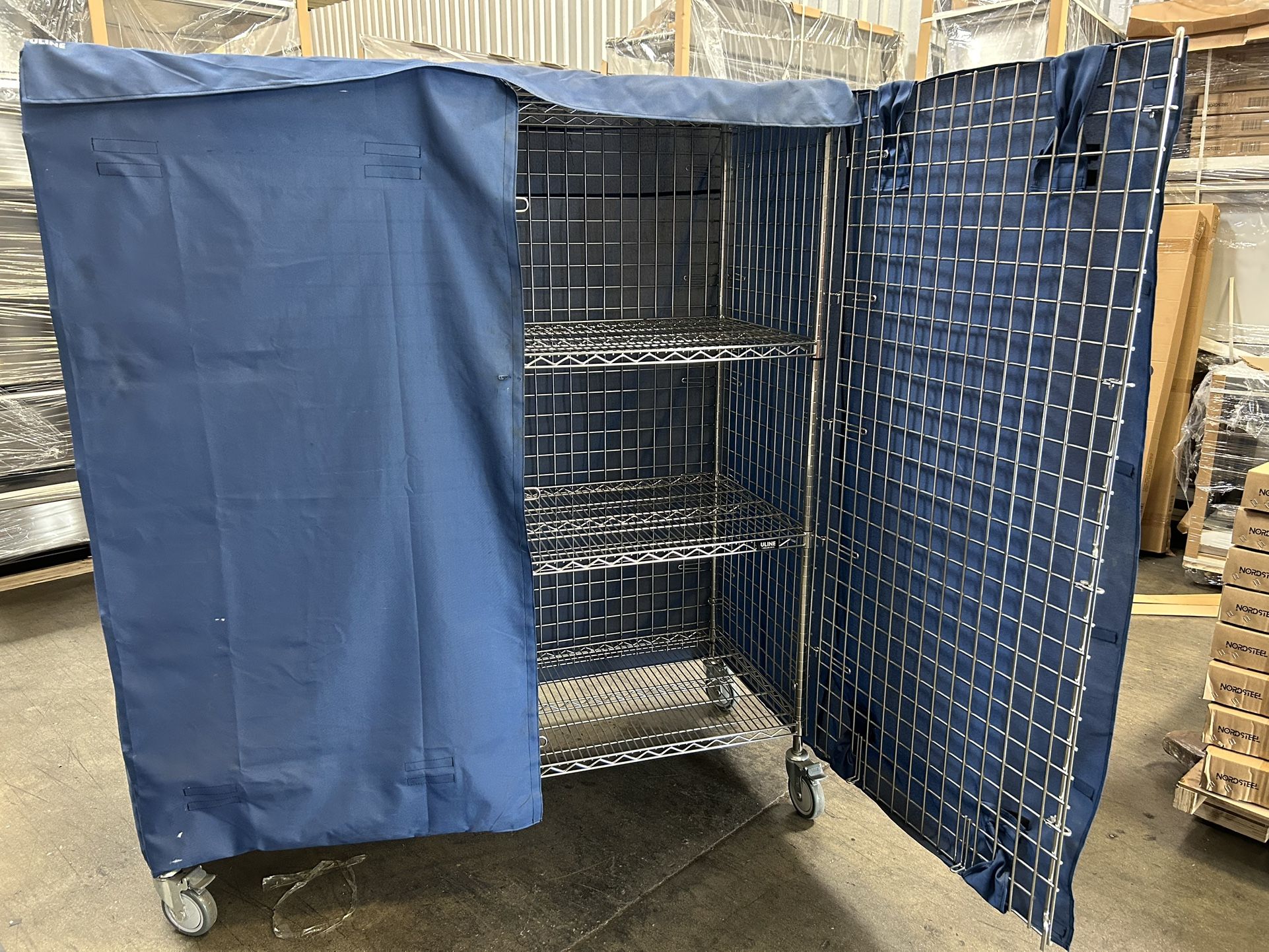 Uline Chrome Wire Shelves Rack Lockable With Cover On Wheels