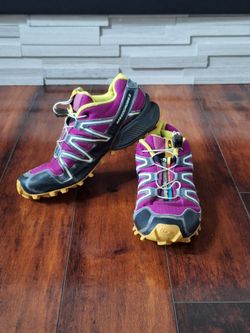 Salomon Speedcross 3 Trail Running Shoes Purple Yellow Women's Size 7.5 Quicklace