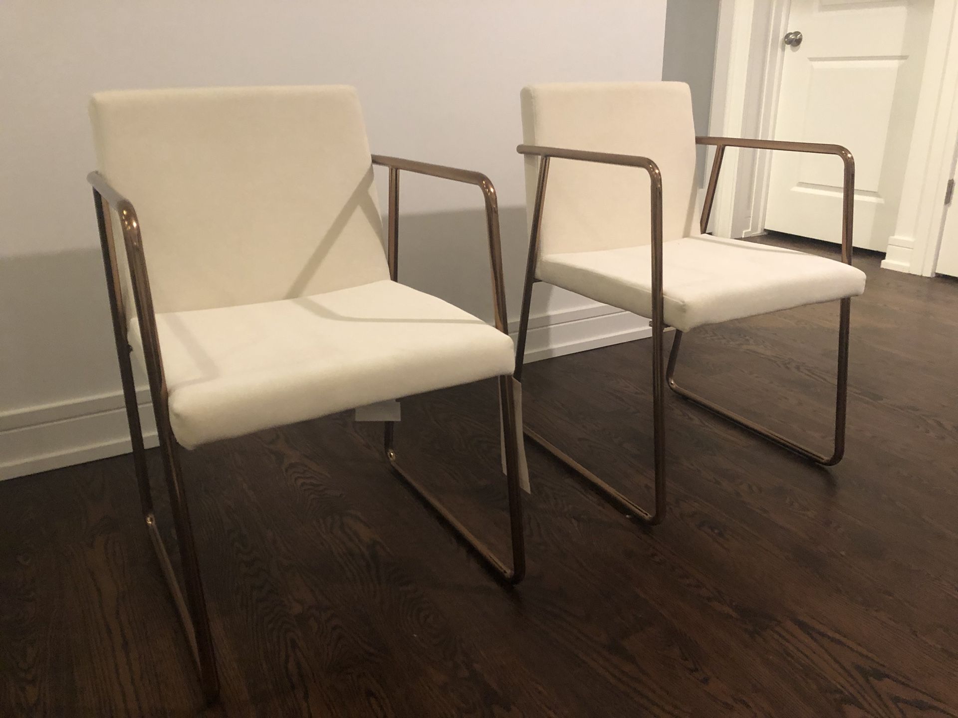 CB2 rouka white velvet chairs Gently Used for Sale in River