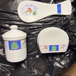 Holiday Napkin Holder, Spoon Rest and Sugar Bowl