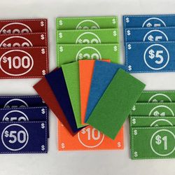 Felt  Play Money Bills &  Coins  Montessori Pretend Play Wallet Educational Kids Children's Toy