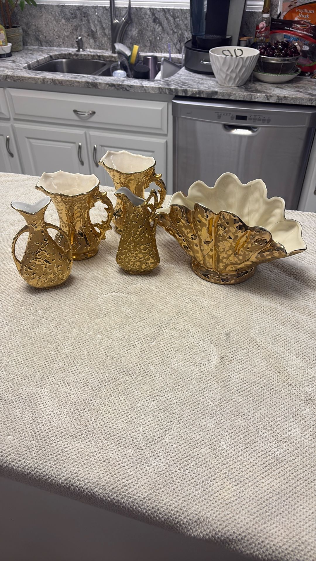 Mid Century Imported Dipped In 24k Gold Vases