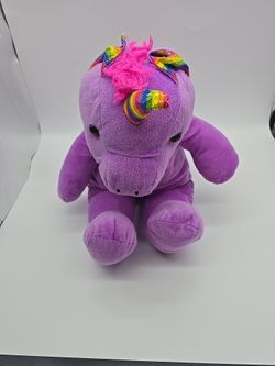 Unicorn Purple Plush Stuffed Animal 22” long Rainbow Ears and Unicorn Horn
