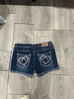 Dark Wash Denim Cutoff Shorts with Heart Embroidery