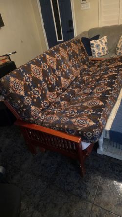Futon with Wood Frame and Aztec Print Mattress