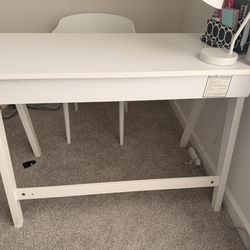 (2) White Wooden Desks With Wide Drawer