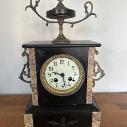 Antique French Mantle Clock, Marble, Pendule