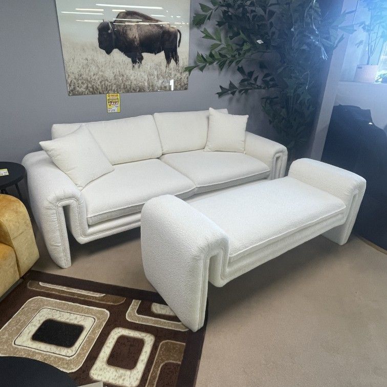 Ventura Ivory Boucle Sofa and Bench