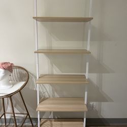 Wood Ladder Bookshelf 5-Tier, White Frame Bookcase