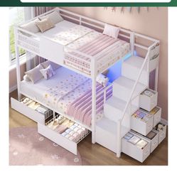 Twin Over Twin Bunk Bed With Stairs And Storage