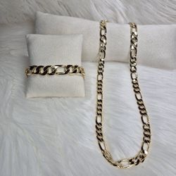 9""Men's Bracelet and 22"Necklace 14K Gold Laminated Non Tarnish High Quality Jewelry  Set Of 2 Piece 120$ Or 60$ Each!