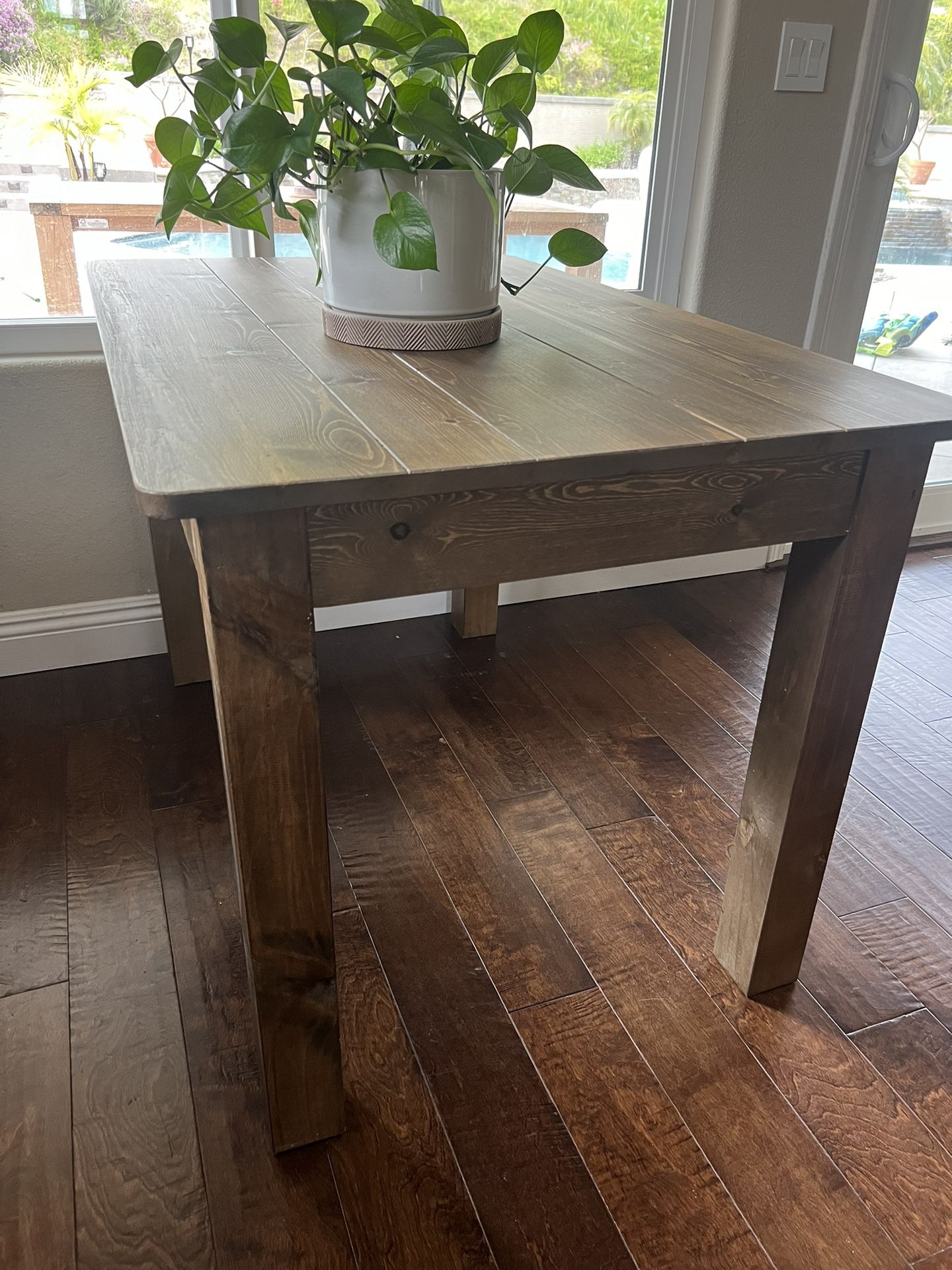 NEW SOLID WOOD TABLE! Just purchased and didnt work in kitchen. measurements in photos.