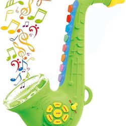 Toy Saxophone Toy Trumpet Clarinet Toy Saxaboom Kids Instruments with Light &amp; Music Early Education Toy (Saxophone - Green)