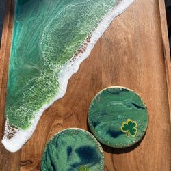 Large Tray With Resin And Two Free Coasters 