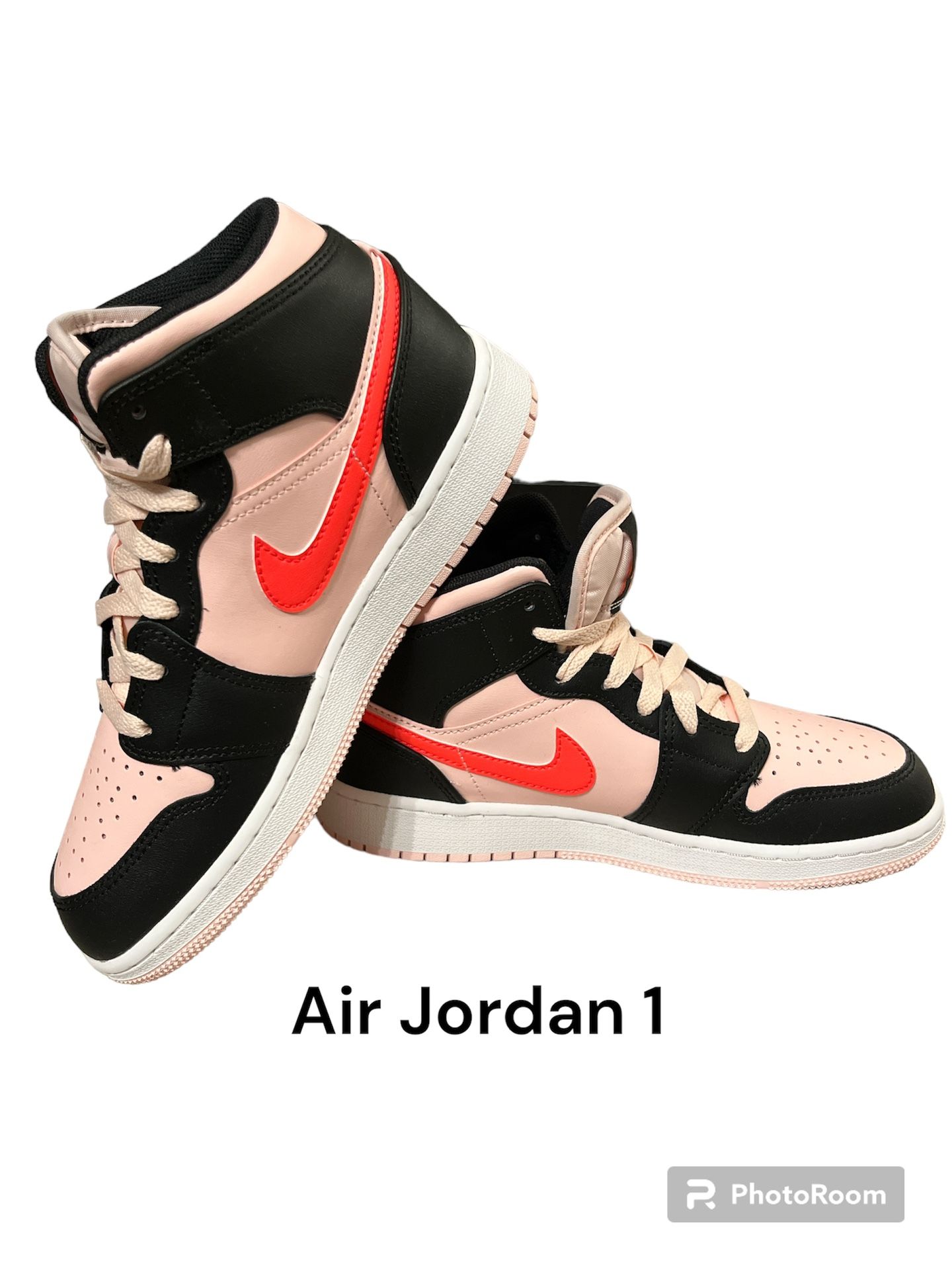 GS Size 4.5Y-Nike Air Jordan 1 Mid Atmosphere Pink Black Crimson Tint 554725-604