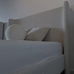 Modern Bouclé / Chenille Curved Bed Frame — NEW