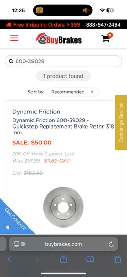 Dynamic Friction (contact info removed)9 - Quickstop Replacement Brake Rotor, 318 mm