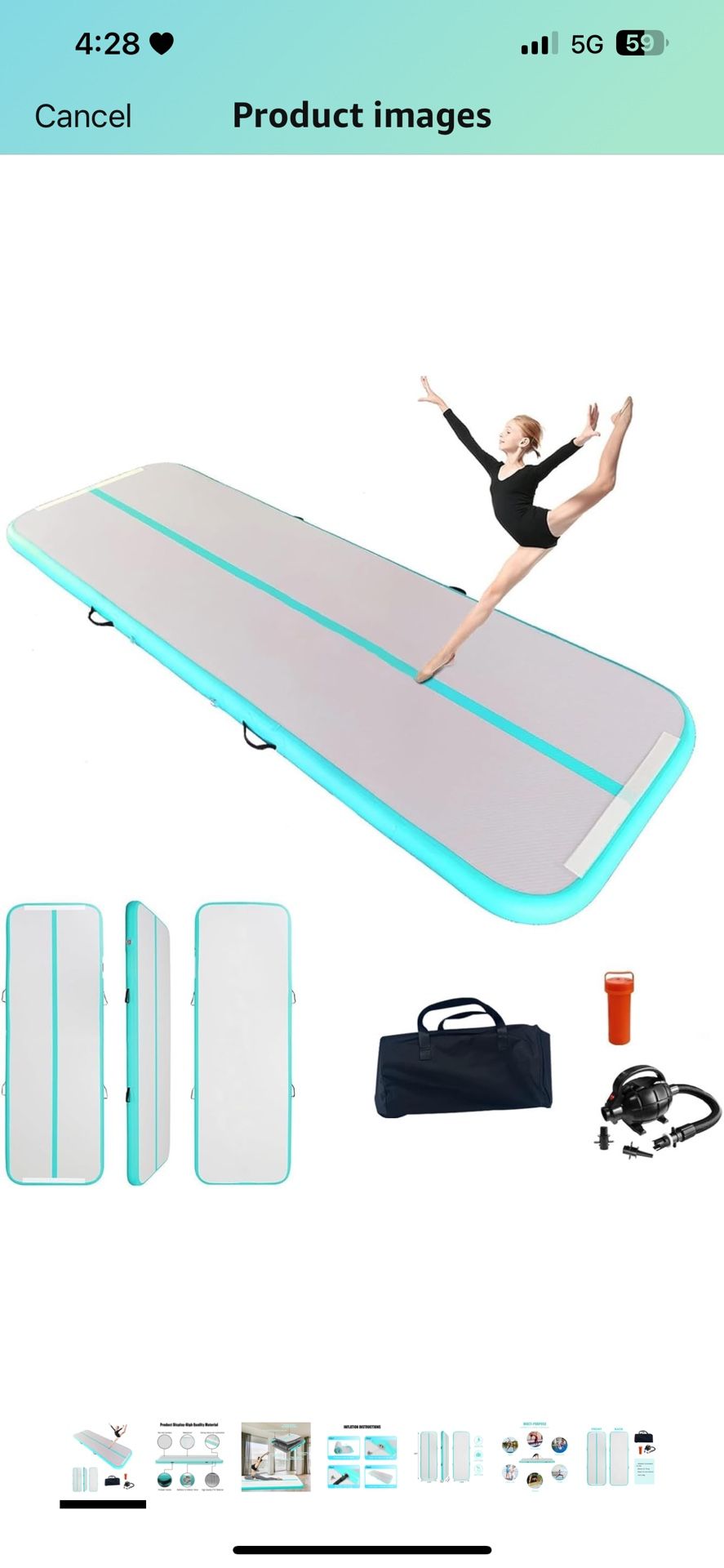 Inflatable Gymnastics Mat Training Mats 6.6ft/10ft/13ft/16ft/20ft Tumble Track with Air Pump for Gym Training Yoga Cheerleading Tumble Water Gymnastic