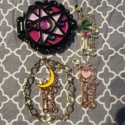 Sailor Moon Charm Bracelet (3 charms) and Mini Crystal Star Compact Mirror (Black Ver.)