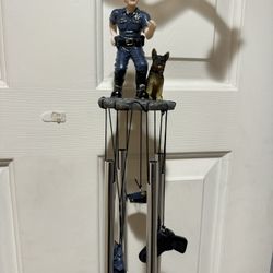Police Officer LEO German Shepherd K9 Round Top Wind Chime Gift Thin Blue Line $35