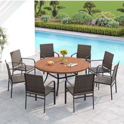 VICLLAX 3 Piece Patio Dining Table Set, 27.6" Round Metal Table and 2 Rattan Dining Chairs, Outdoor Patio Set for Backyard, Garden, Deck, Grey/Black