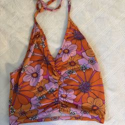 Orange And Pink Floral Halter Top 🌸