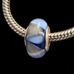 Retired Pandora Captivating Blue Gray Murano Glass Charm 925 ALE 790637