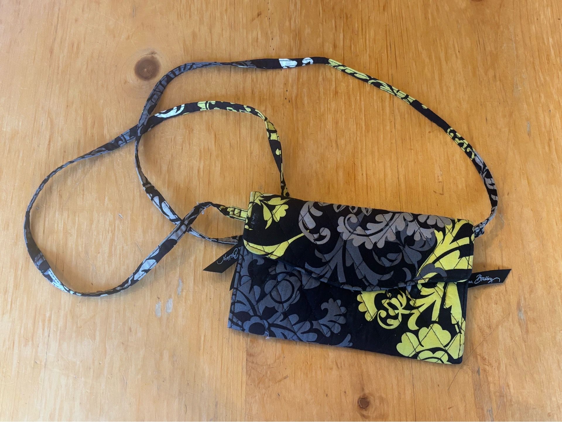 Vera Bradley Black, Gray, and Green Floral Crossbody Clutch