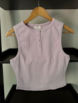 Le Lis Ribbed Henley Crop Tank Top
