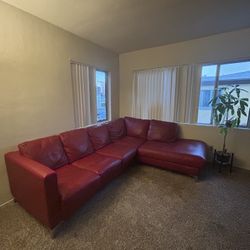 Large Leather L-Shaped Couch (Red)