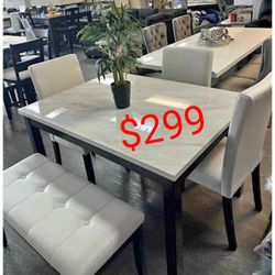 5 Piece Faux Marble Top Dining Table Set  - Limited Time Offer 