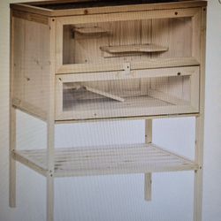 PawHut 3-Tier Wooden Hamster Cage Mice and Rat Cage Small Animals Hutch with Openable Top, Front Door, Storage Shelf