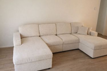 Brand New Ivory Corduroy Sectional Sofa w/Double Chaise (New In Box)