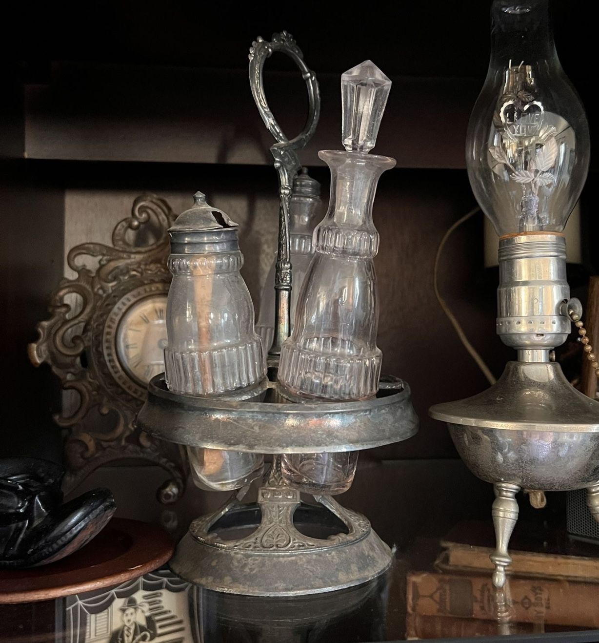 Antique Victorian Cruet Set • Multi Generation Family Heirloom • Original Glass & Stand •