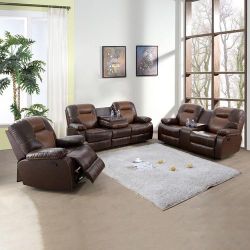 New Brown Leather Reclining 3-Pc Set — Sofa • Loveseat • Chair
