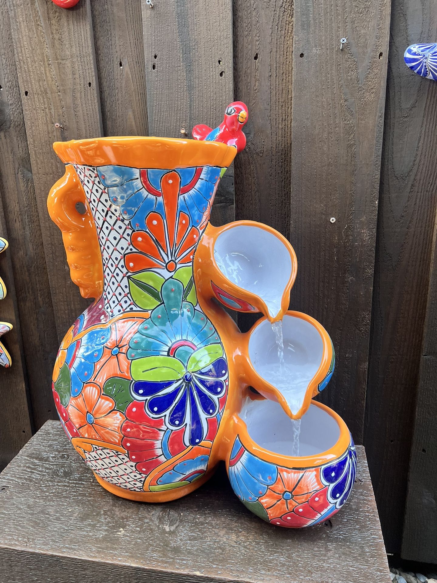 Mexican Talavera Water Fountain, Pottery, Clay Pot, Planter.
