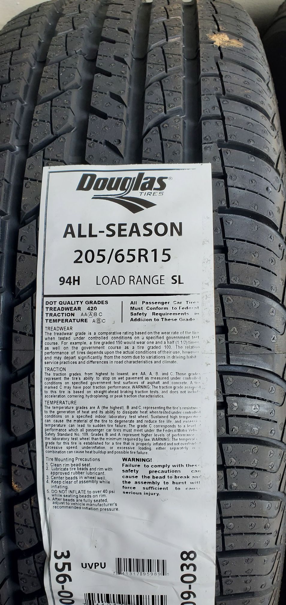New! 3 Douglas All-Season Tire 205/65R15