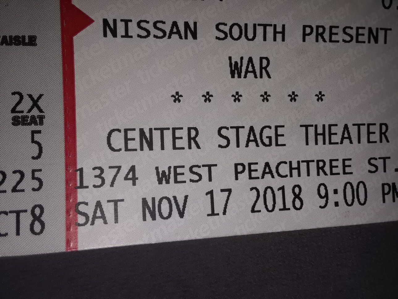 Two tickets to see W.A.R 11-17-18