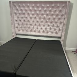 PINK KING SIZE BED FRAME AND BOX SPRINGS FOR SALE 