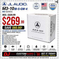 JL Audio M3 Series Marine Bass Speaker 10" Subwoofer 4-Ohm M3-10IB-S-GW-4 🚨 Payment Options Available 🚨 No Credit Needed 🚨 