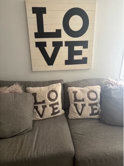 Pottery Barn Recycled Love Frame and matching pillows